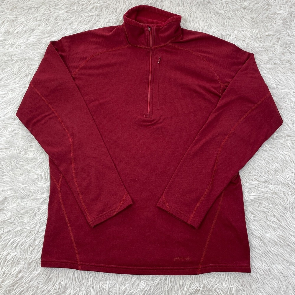 Patagonia Sweater Mens Large Red Capilene 1/4 Zip Neck Performance Baselayer Men